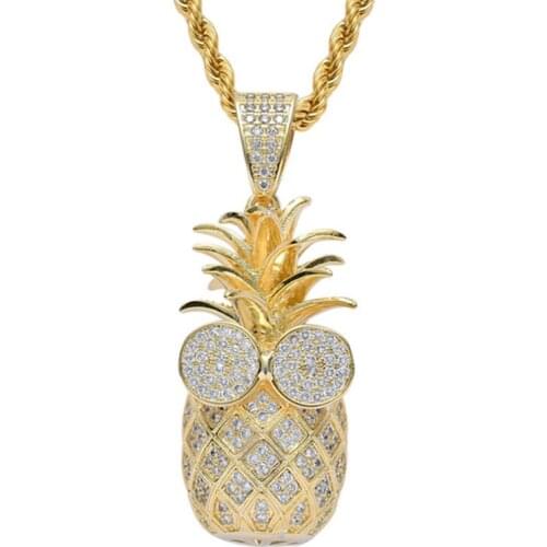 Hip Hop Cubic Zircon Pineapple Pendants Men Necklace Rock Chain Link Luxury Jewelry