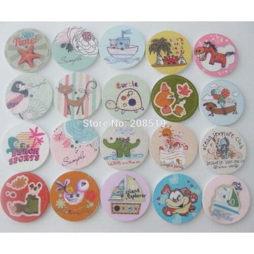 WBNGVV Big round buttons for scrapbooking 32mm 100pcs home decor wood buttons printed