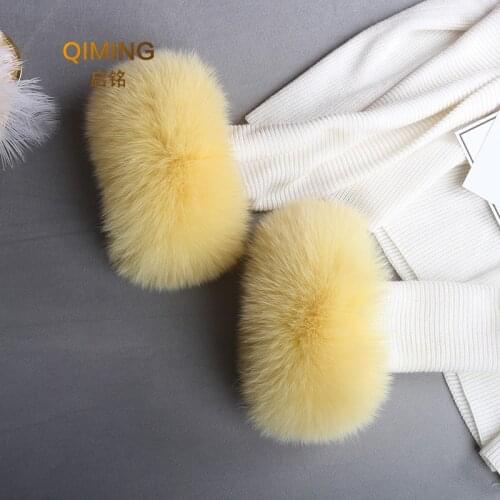 Real Fox Fur Cuffs For Women Winter Fashion Black Raccoon Fur Cuff Lady Bracelet Wristband Black White Arm Warmer Sleeves