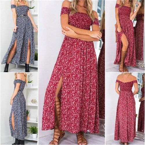Womens 2020 summer new arrival one-neck sexy wrapped chest floral split dress
