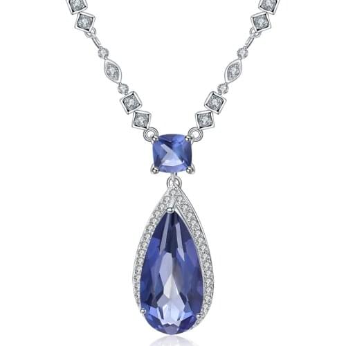 GEMS BALLET 9.05Ct Natural Iolite Blue Mystic Quartz Water Drop Pendant Necklace 925 Sterling Silver Jewelry For Women Wedding