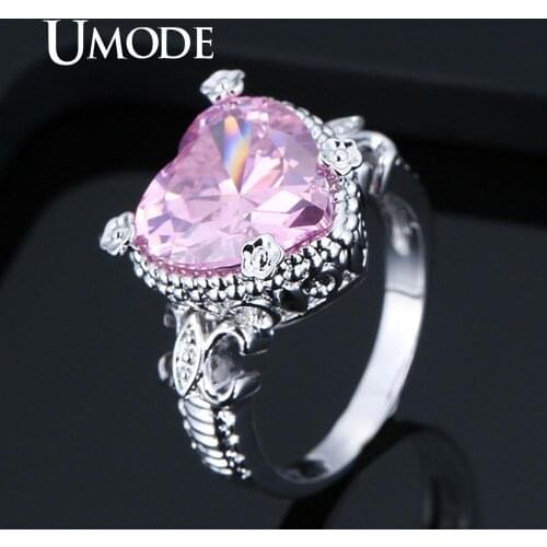 UMODE Crystal Heart Ring Ladies Charm Zircon Wedding Rings Femme Fashion Jewelry Girls Luxury Engagement Party Gifts UR0591