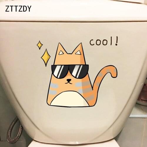 ZTTZDY 21.9*19.2CM Cool Cat Toilet Sticker Children Room Decoration Wall Sticker T3-0013