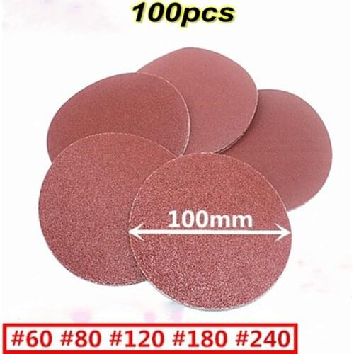 100pcs red round Sandpaper Flocking Self-adhesive Sanding paper for Sander 4" 100mm Grits #60 #80 #120 #180 #240 #320