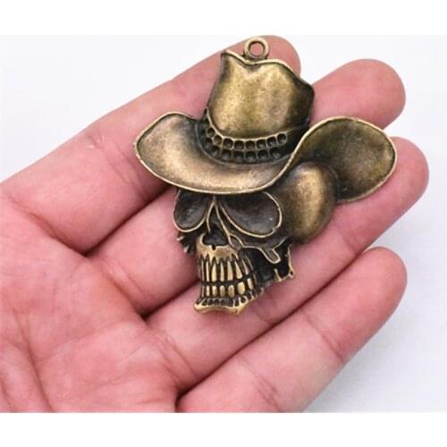 2pcs 57x56mm Antique Bronze Plated Skull Head Charm Making DIY Handmade Jewelry