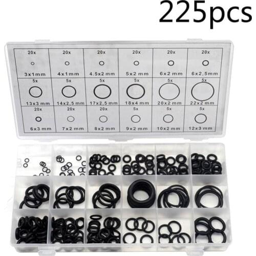 225Pcs Rubber O Ring O-Ring Washer Seals Watertightness Assortment Different Size with Plactic Box Kit Set