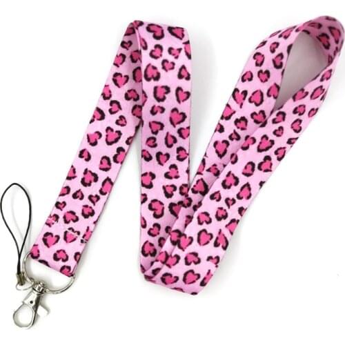 30pcs Pink Leopard Pattern Lanyard for Keys Phone Cool Neck Strap Lanyard for Camera Whistle ID Badge Cute webbing ribbons Gifts