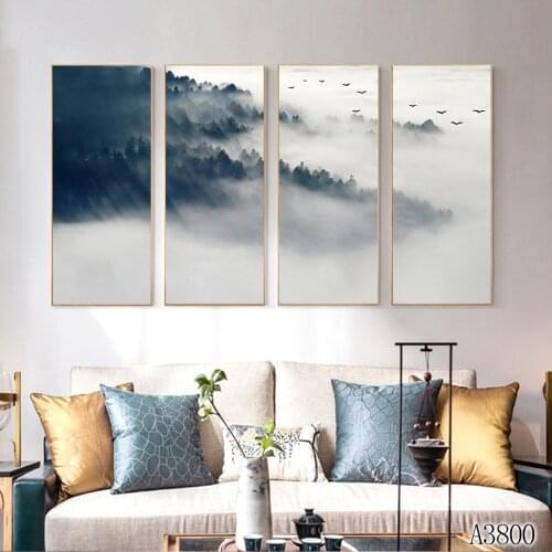 Modern Abstract Oil Painting Print on Canvas 4pcs Chinese style Landscape Canvas Art Printing Wall Art Picture for Home Decor