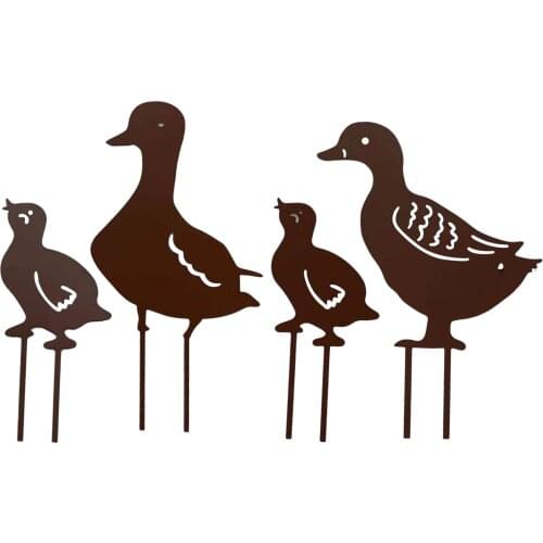 4pcs Garden Art Metal Duck Stake Yard Decor Duck Silhouette Decoration Metal rust color duck garden Decoration accessories