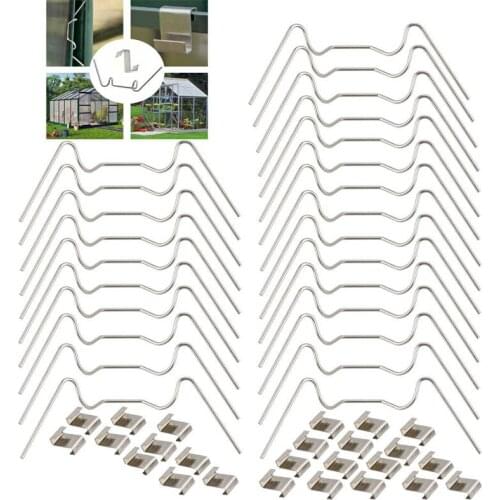 50pcs Galvanised Stainless Steel Greenhouse Glass Z-Clips & W-Clips Set For Plastic Glass Greenhouse Fixing Accessoreies