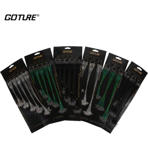 Goture 60/100pcs Fishing Line Trace Silver Stainless Steel Leader Wire Swivel+Interlock Snap Fishing Leash 16/18/22/24/28cm