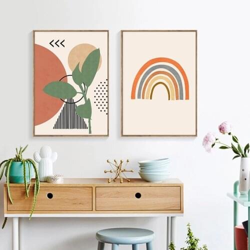 Simple Lines Rainbow Green Plants Abstract Canvas Painting Wall Pictures for Living Room and Bedroom Nordic Home Decoration Post