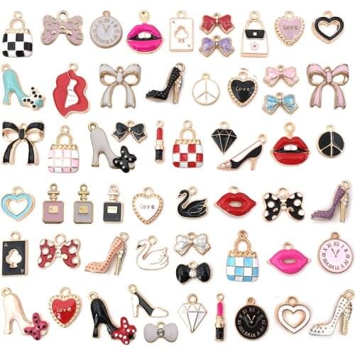 Assorted 55 Styles Zinc Alloy Charms Gold Tone Plated Metal Oil Drop DIY Jewelry Earring Necklace Bracelet Ornament Pendants