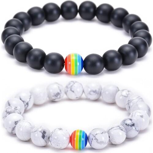 Natural Tiger Eye Volcanic Stone Bracelet LGBT Rainbow Beaded Same Sex Bracelet