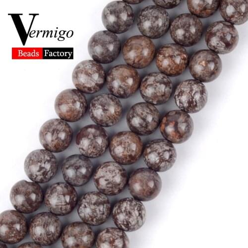 Natural Stone Beads Coffee Snowflake Jaspers Round Loose Beads For Jewelry Making Diy Bracelet Necklace Perles Spacer Beads 15