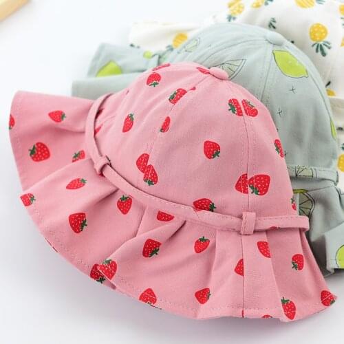 Children Summer Thin Section Hat Baby Girls College Style Bucket Hat Hipster Bucket Hat Fruit Print Graffiti Sun-resistant