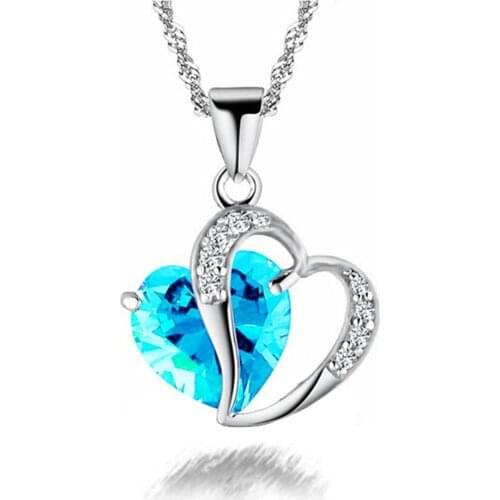 New LNRRABC Trendy Crystal Pendant Friendship Shape Small Love Heart Long Chain Statement Necklace Stone for Girlfriend