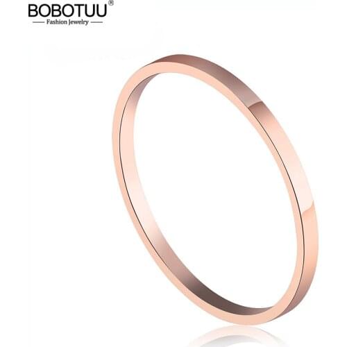 BOBOTUU Simple Design Finger Rings For Women Minimalist Rose Gold Color Mixed Size 1.5 MM Width Ring Jewelry Gift BR19162