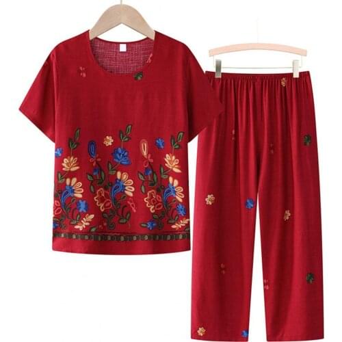 1 Set Women Pajama Sets T-shirt Capri Pants Floral Print Loose Two-piece Thin Short Sleeve Summer Sleepwear Set пижама женская