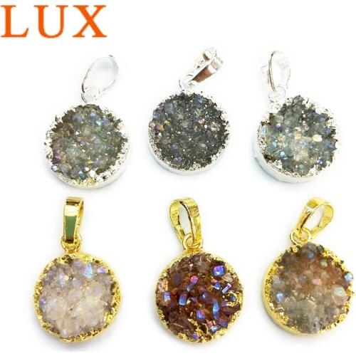 Round Mix Colors Agates Druzy Pendant with Gold and silvers Electroplated 12mm Nature Colorful Agates Drusy Druzy Jewelry Charm