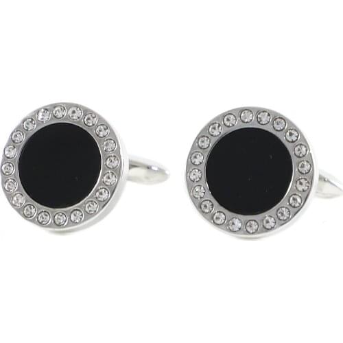 Round Onyx And Crystal Cuff Links Classic Onyx And Crystal Rim Cuff Links Birthday Gift Wedding Cuff Links