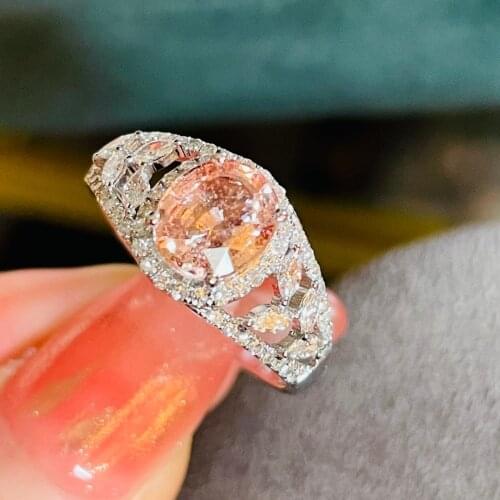 LR5145Solid 18K White Gold Nature Pinkish Orange Padparadscha Pink Sapphire 1.53ct Rings for Women Fine Jewelry Presents