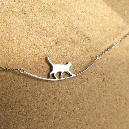 New Fashion Cat Curved Simple Personality 925 Sterling Silver Jewelry Cute Animal Walking Cat Clavicle Chain Necklaces N090