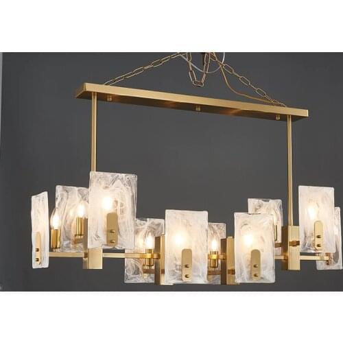 ZuuuVny Led Postmodern Art Decor Rectangle Milky White Glass Hanging Chandelier Ceiling Lustre Suspension Light Fixture Foyer