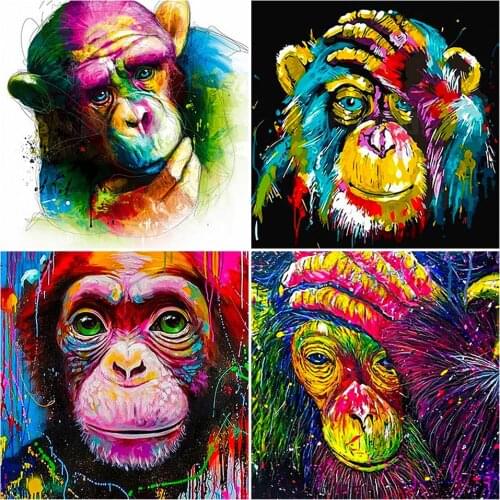 Full Square Round 5D Diamond Embroidery Cross Stitch Monkey Diamond Painting Animal Picture of Rhinestones Diamond Mosaic Gift
