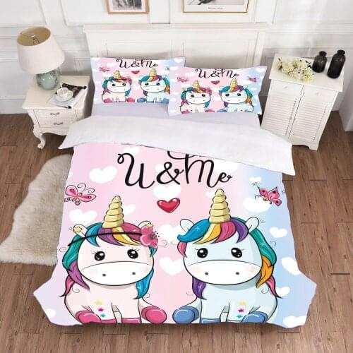 Hot Unicorn Bedding Set Duvet Cover Cartoon Bedclothes Colorful Animal 3d Printed Comforter Bedding Sets For Girls Cute Bed Set