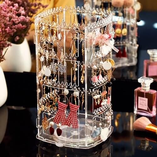 Clear Earrings Studs Display Rack Multi-layer 360 degree rotation Necklace Holder Storage Box Foldable Portable Acrylic Box