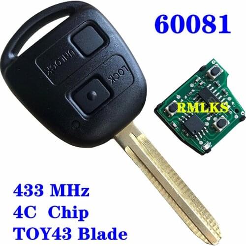 For Toyota Corolla RAV4 Yaris Replacement Remote Control Car Key Fob 433MHz 4C Chip P/N 60081