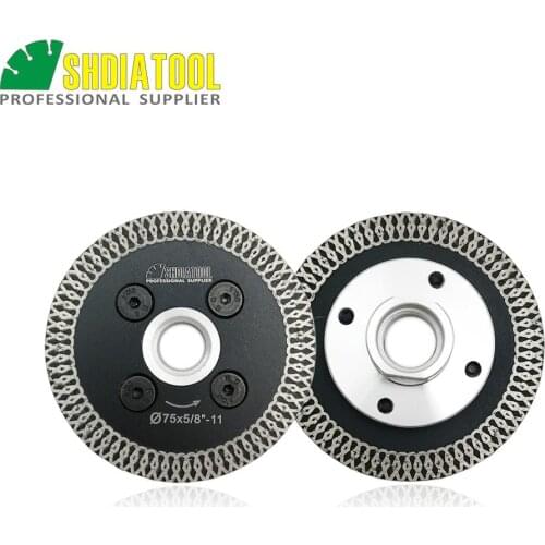 SHDIATOOL 2 pcs 75mm Hot Pressed Mini Mesh Turbo Rim Diamond Engraving Saw Blades With Removable 5/8-11 Flange Cutting Discs