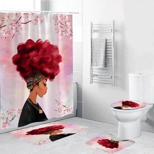 African girl printed Waterproof Shower Curtain sets thick polyester fabric for bath bathroom hotel Home Decoration with Mat Rugs