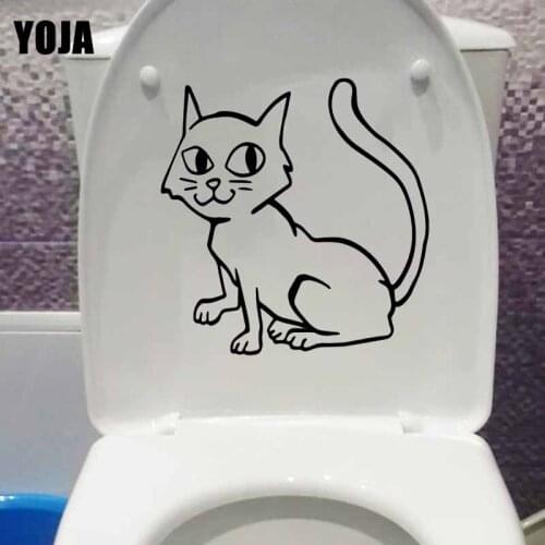 YOJA 21.9X23.7CM WC Toilet Sticker Cute Cartoon Cat Kids Room Home Decoration Wall Decal T5-0203