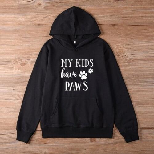 ONSEME My Kids Have Paws Graphic Hooded Sweatshirts Women Funny Dog Paw Pattern Print Hoodies Streetwear Aesthetic Pullovers