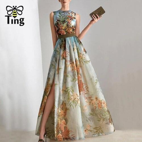 Tingfly Summer Bohemian Printing Casual Sleeveless Split Long Maxi Dress Women Chiffon Boho Streetwear Robes Sexy Hot Dress Tide
