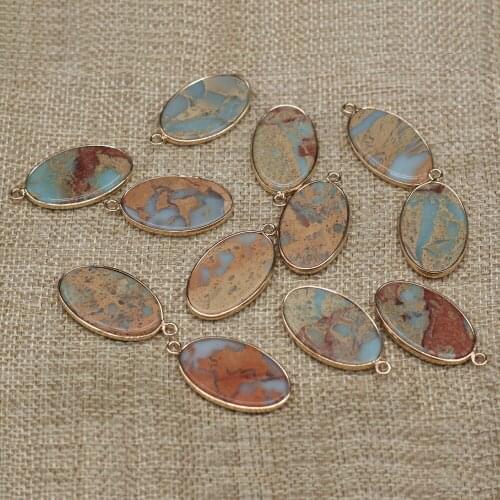 1pc Natural Stone Pendants Gold-plated Oval Crystal Earring for DIY Necklace Earrings Girls Gift Making Supplies 20x35mm