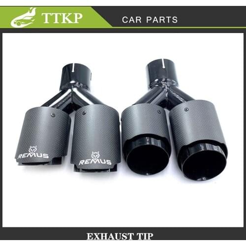 2 Pcs Air Inlet 57MM Outlet 101MM Matt Carbon Fiber+Stainless Steel Double Exit Exhaust Pipe Mufflers Universal Nozzle