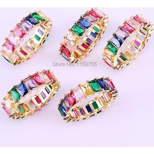 3Pcs Luxury rainbow cz ring for women lady gift gold color New Shiny Colorful trendy finger rings