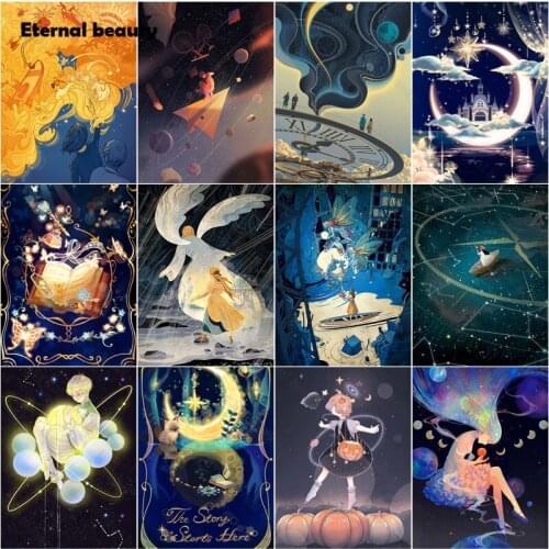 5D Diy Diamond Painting Cartoon Portrait Castle Night View Wall Art Cross Stitch Kits Pictures of Rhinestones Mosaic Paintings