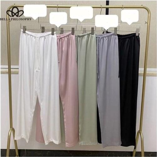 Bella 2021 New Acetate Chiffon Slide Pants Womens Summer Air Feeling Drop Feeling Drawstring Casual Pants Thin Pants Bottoms