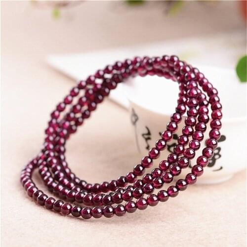 Grade A Natural Rhodolite Garnet Multiple Layered Beaded Bracelet 3.5mm 4mm 5mm Beads Bangle Prayer Bracelet BR007