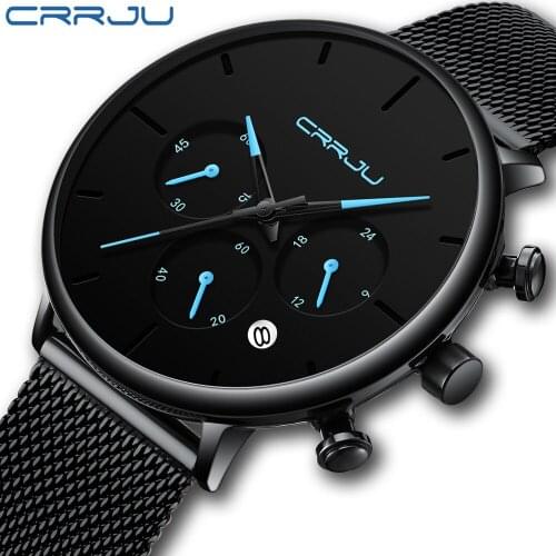 2019 New CRRJU Quartz Watch Minimalist Modern Style Men Stylish Sport Chronograph Mesh Steel Clocks with Date 2271 dropshipping