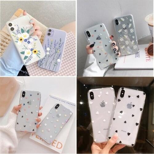 Love Heart Case For iphone 12 11 pro x xs max 6s 6 7 8 plus se 5s 5 SE 2020 Cases Soft Silicone Cute Floral Flower Cover Capa