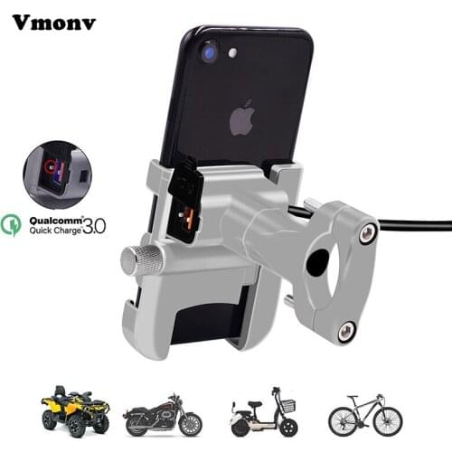 Vmonv Rorating Motorcycle Handlebar Phone Holder USB Quick Charger 3.0 Bicycle Rearview Stand for 4-6.5 inch Mobile Phone Mount