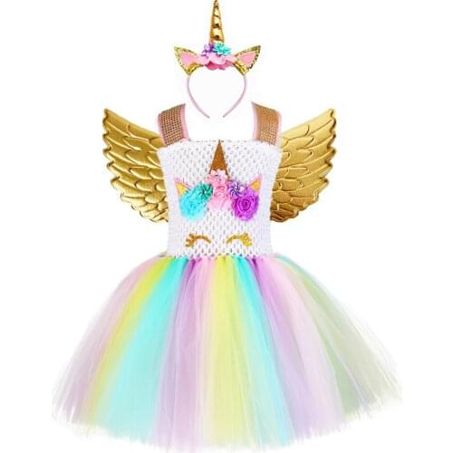 Flower Unicorn Girls Tutu Dress Newborn Baby Kids Fluffy Princess Birthday Party Dresses Children Carnival Pageant Costume Sets