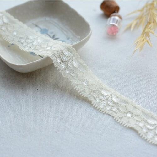 5 Meters Stretch Lace Ribbon Beige Embroidered Lace Trim Elastic Sewing Lace Fabric DIY Underwear Lingerie Lace Trimmings