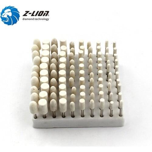 Z-LION 100 pcs Polishing Buffing Wheels Wool Felt Mounted Mandrel Grinding Bits Grinder Polish for Glass mirror polishing