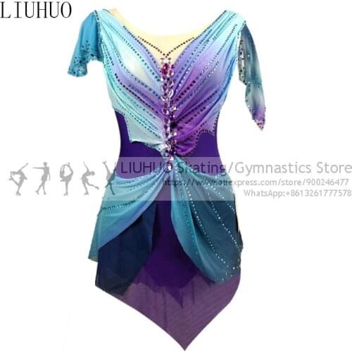 Purple Figure Skating Dress Girls Fingerpoint Sleeves Ice Skating Skirt Long-Sleeved Spandex Skirt Women Competition Dresses
